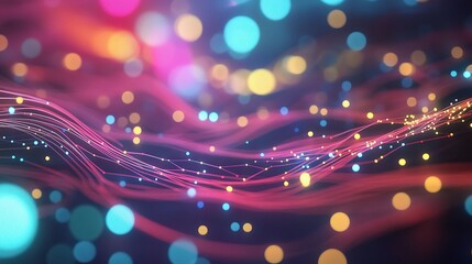 Poster - Futuristic Data Network with Colorful Lines and Bokeh Effects