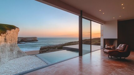 Wall Mural - Coastal home sunset ocean view infinity pool luxury living