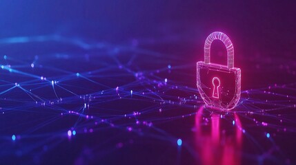 Poster - Abstract Cybersecurity Concept with Digital Padlock and Binary Lines