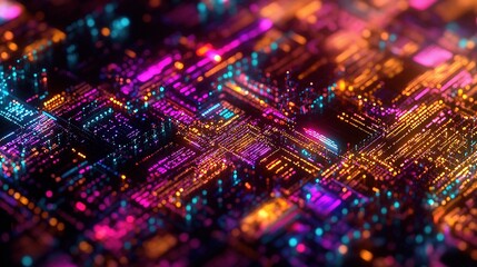 Poster - Vibrant Digital Technology Concept Showcasing Colorful Circuit Lines