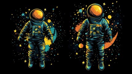 Wall Mural - Colorful Astronaut in Space with Planets and Stars Background
