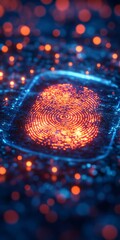 Poster - Futuristic Biometric Authentication Glowing Fingerprint on Metallic Surface