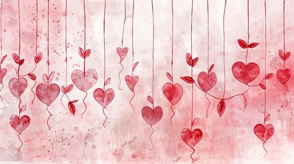 Canvas Print - hearts on strings with leaves at the end