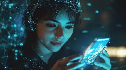 Poster - Futuristic Businesswoman Interacting with AI Technology Concept