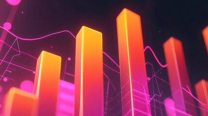 Poster - Abstract glowing bar graph with dynamic lines, representing data growth and market trends.