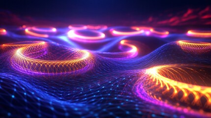 Poster - Feedback loops visualized interconnected glowing rings forming seamless flow in a vibrant 3D environment