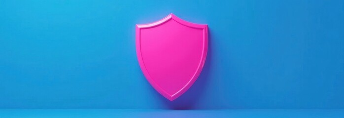 Poster - Pink shield symbolizing security on blue background