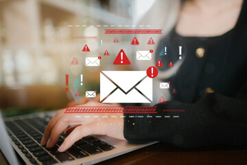 Poster - Email alerts and notifications on laptop screen, conveying urgency