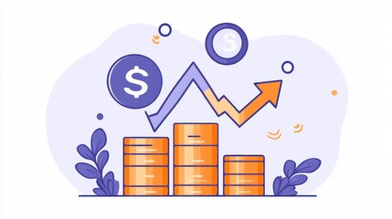 Aufkleber - Upward trending graph showing financial growth with stacks of coins and dollar signs.