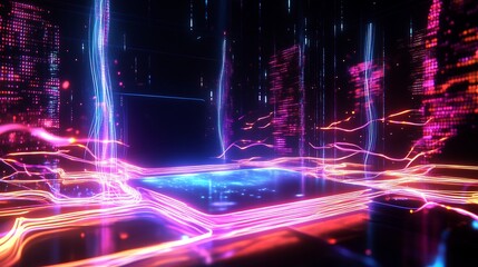 Aufkleber - Events visualized glowing holographic stages surrounded radiant abstract data streams