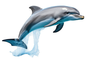 dolphin leaps gracefully from the ocean water during a sunny day near the coastline