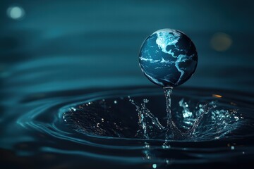 Poster - Earth depicted as a water droplet creating ripples in a dark environment