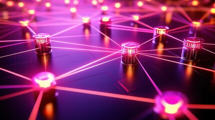 Poster - Futuristic 3D Data Matrix with Glowing Nodes and Lines Overview