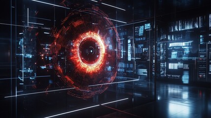 Poster - Futuristic Digital Eye Surrounded by Data Network and Technology