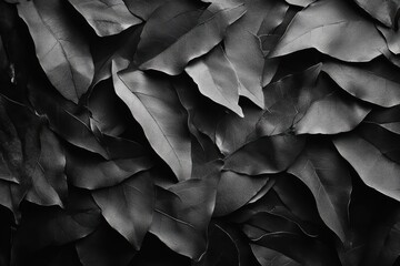 Poster - Black and white texture of layered dry leaves creating a striking visual impact