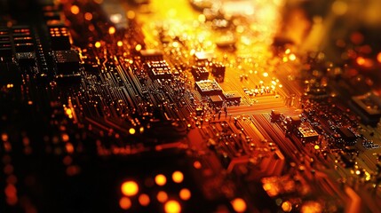 Poster - High-Tech Close-Up of Glowing CPU Chip with Circuitry Details