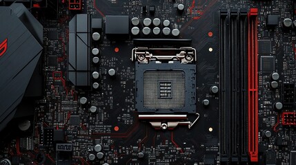 Poster - Intricate Abstract Computer Motherboard with Lines and Tech Elements