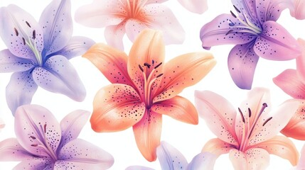 Poster - Delicate Floral Pattern with Vibrant Lilies