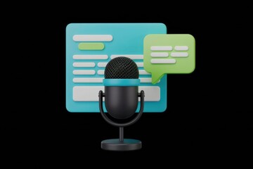 Leinwandbilder - Podcast recording or voice note creation interface with a microphone and text bubbles.