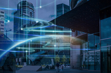Wall Mural - virtual network covering city. connection and communication