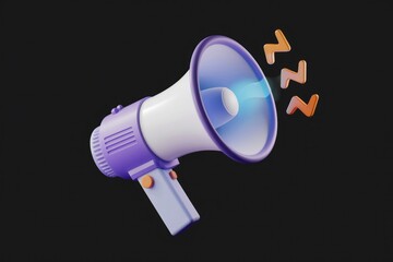 Aufkleber - A 3D rendering of a purple megaphone emitting sound waves, symbolizing announcements or important news.