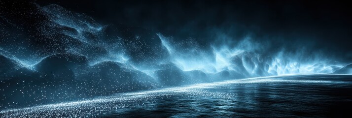 Poster - laser beams create intricate patterns in a dark, illuminated environment at night