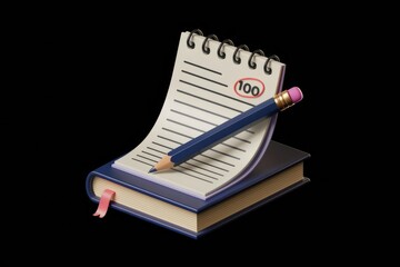 Poster - A notebook with a pencil, displaying a perfect score of 100, symbolizing achievement and success.