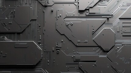 Poster - Futuristic Gray Technology Background with Abstract Circuit Lines