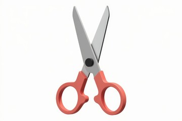 Leinwandbilder - A pair of orange-handled scissors with silver blades, isolated on white background.