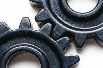 Poster - Interlocking dark grey gears, symbolizing teamwork, collaboration, and complex systems.