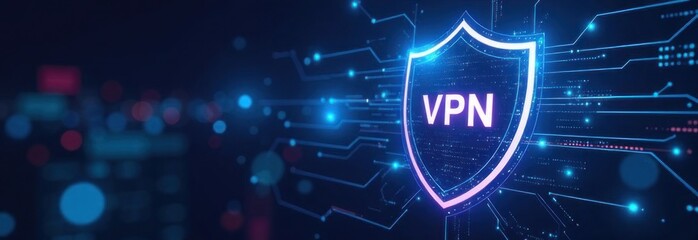 Poster - Vpn concept is protecting digital information with shield icon on circuit board