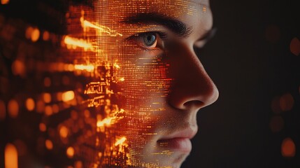 Poster - Portrait of a Person in a High-Tech Environment with Digital Effects