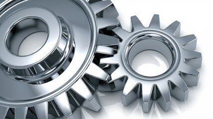 Poster - Two chrome gears interlock, symbolizing teamwork, mechanics, and precision engineering.