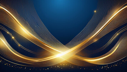 Wall Mural - golden lines with glitter light effect and curve decoration on blue background luxury style design concept