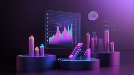 Poster - Futuristic Data Visualization with Holographic 3D Elements and Scale