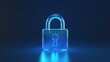 © CLOVER BACKGROUND - Glowing Blue 3D Digital Padlock Symbol with Lines and Scale