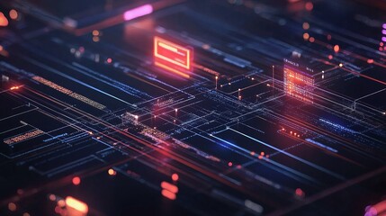 Poster - Circuit Technology Infographic with Colorful Electro Lines and Scale