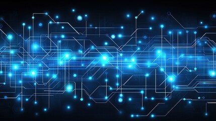 Poster - Blue Circuit Board Technology with Lines and Electronic Elements