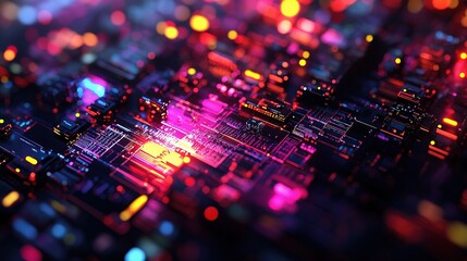 Poster - Abstract Digital Technology Background with Colorful Lights and Patterns