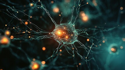 Poster - Glowing Abstract Network of Nodes in 5D Space Visualization