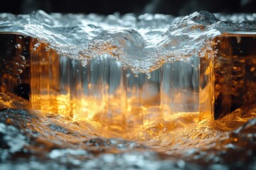 Poster - Water flows through a transparent infinity shape creating mesmerizing reflections