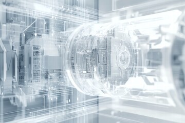 Poster - Transparent technological design with intricate details on a white background