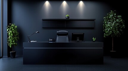Poster - A black office with a desk and a chair