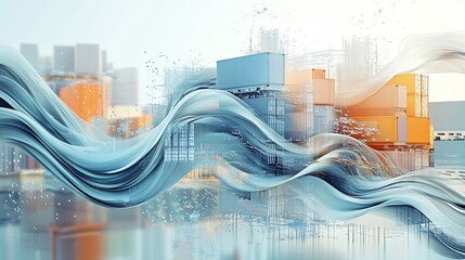 Aufkleber - Conceptual visualization of supply chain dynamics flowing abstract forms representing inventory movement logistics