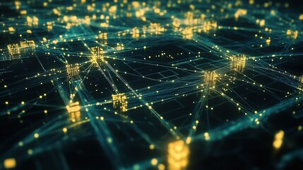 Poster - Glowing Digital Data Lines and Technology Hub Concept Illustration
