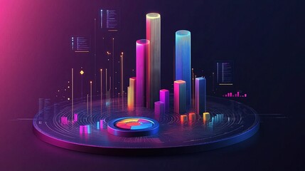 Poster - Abstract 3D Infographic with Layered Data Bars and Lines