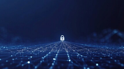 Poster - Concept of Protecting Cybersecurity with Digital Lock and Network Lines