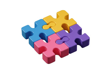 Poster - Four colorful puzzle pieces interconnected, symbolizing unity, teamwork, and problem-solving. background removed
