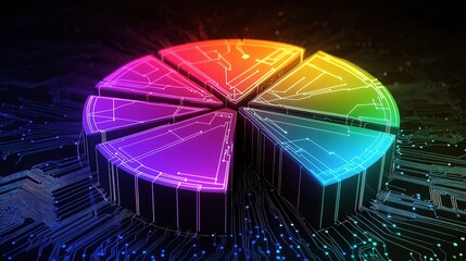Poster - Colorful 3D Pie Chart With Interconnected Hexagon Design