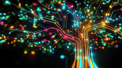 Poster - Futuristic 3D Data Tree with Interconnected Nodes and Colorful Lines